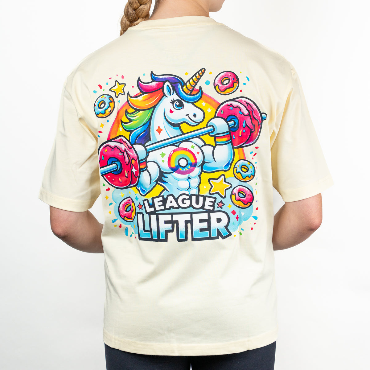 ELITE League Lifter oversized t-shirt med enhörningstryck, krämvit
